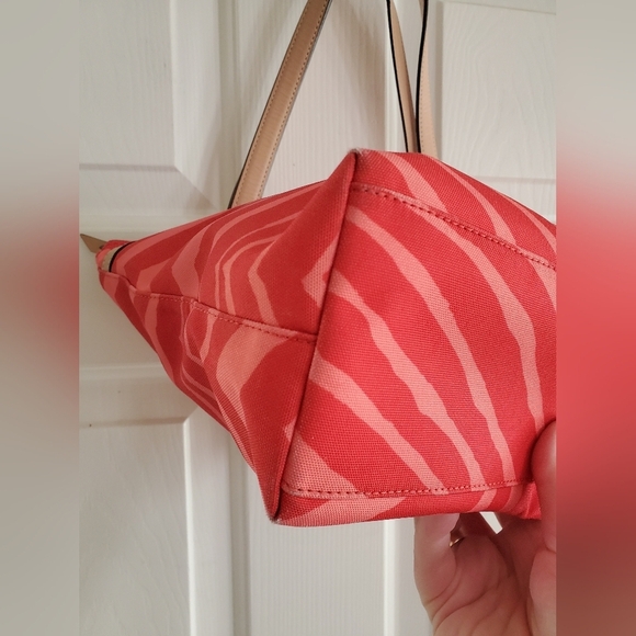 Coach Womens F23283 Orange Tan Canvas Zebra Print Leather Trim Tote Handbag - Picture 6 of 16